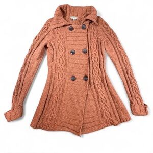 Royal Robbins Cable Knit Shawl Collar Cardigan Rust Double Breasted Small